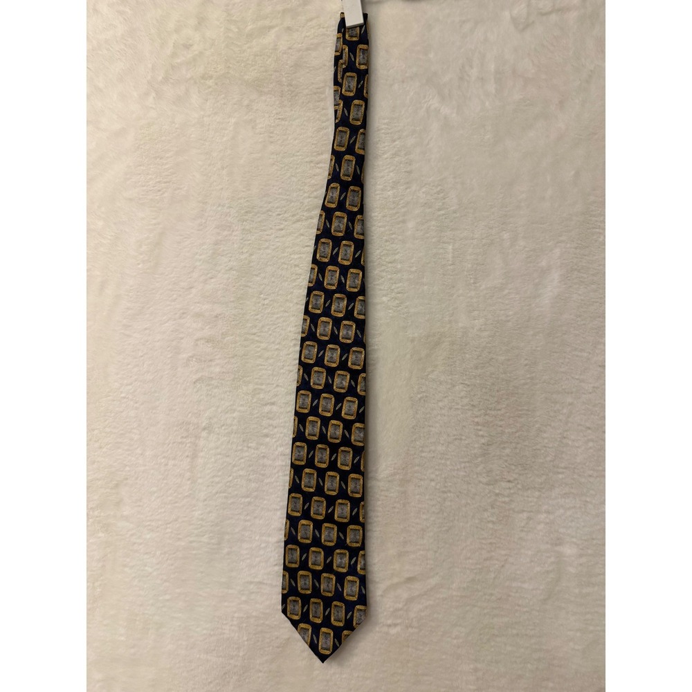 Jimmy V Joe Theismann Collection One Navy Blue Silk Geometric Necktie USA Made